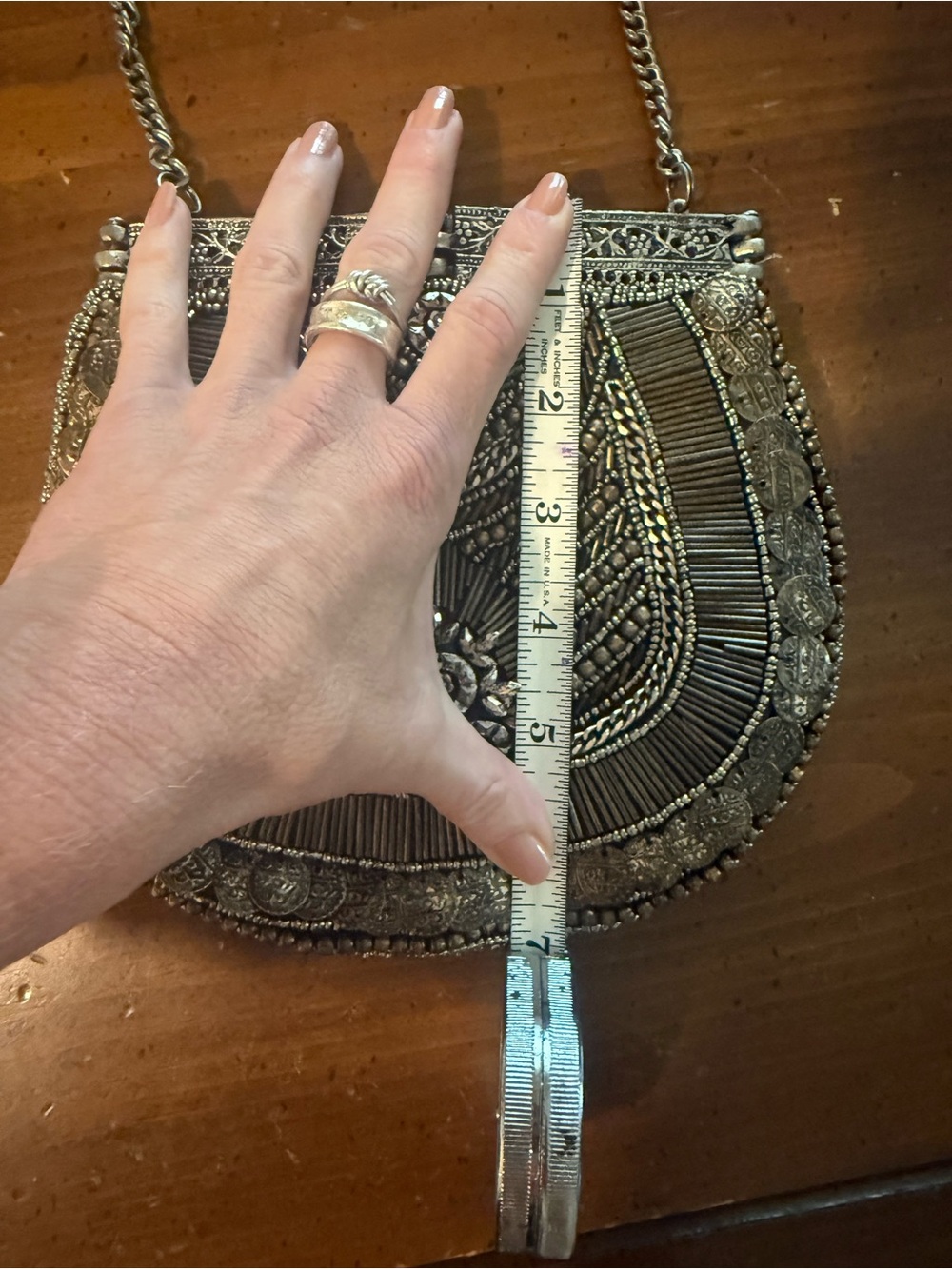 Free People Embellished Silver Beaded Crossbody Bag - Women's Evening Purse - Picture 5 of 6